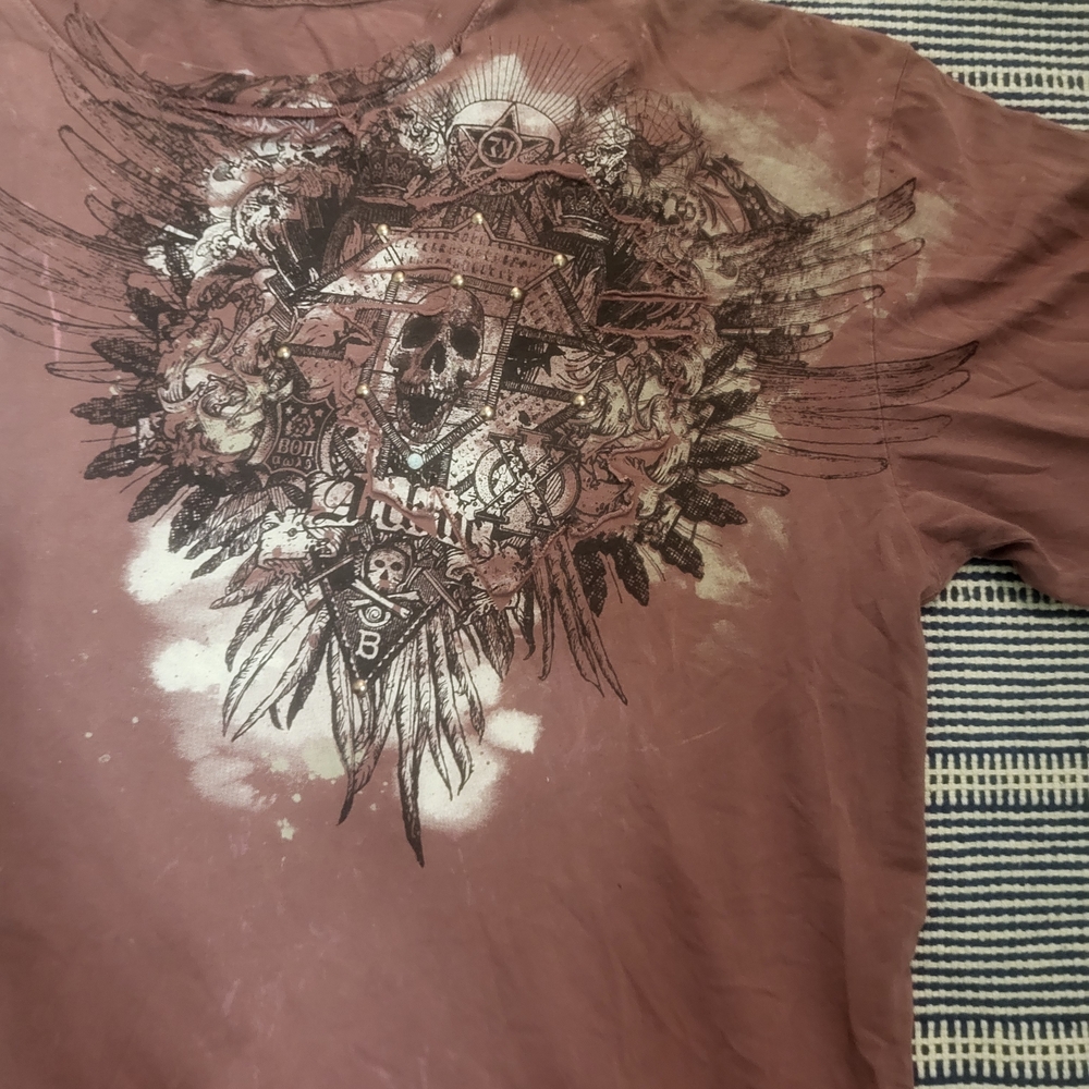Archaic Brown Graphic Tee with Winged Skull